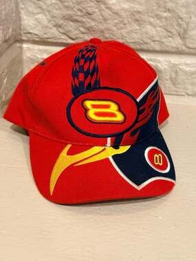 Dale Earnhardt Jr. #8 NASCAR Racing Red Flame Checkered Flag Hat